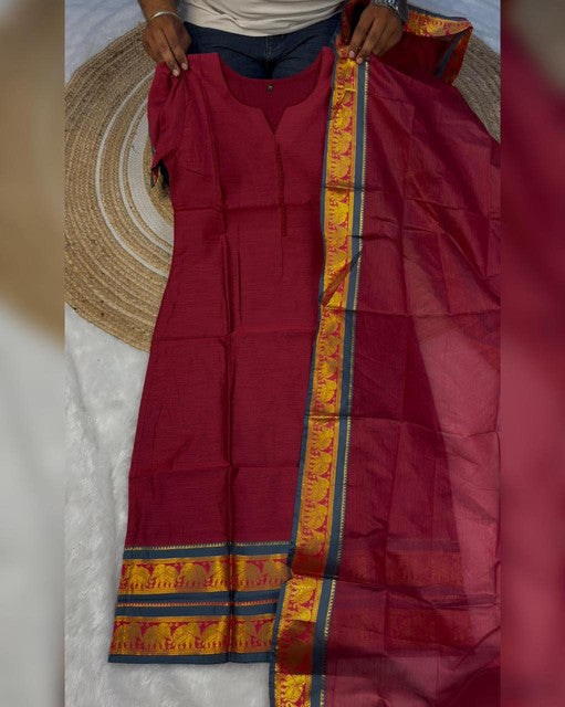 Heavy Kanchi Cotton Stitched Kurti with Zari Weaving and Dupatta - WhatsApp Image 2026-09-02 at 10.38.31