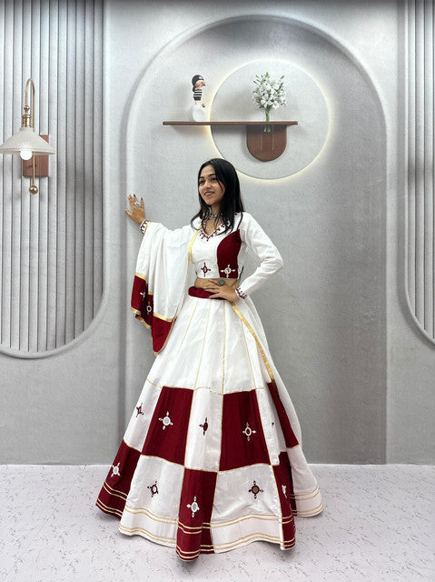 Navratri Special Pure Cotton Lehenga Choli with Dupatta Off-White