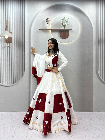 Navratri Special Pure Cotton Lehenga Choli with Dupatta Off-White