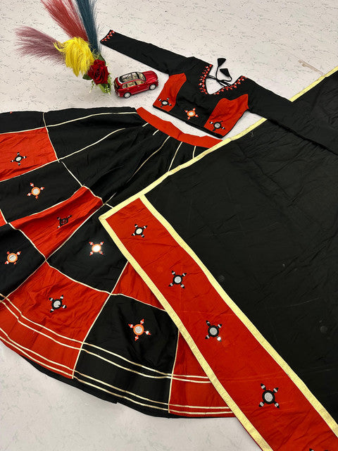 Navratri Special Pure Cotton Lehenga Choli with Dupatta Black