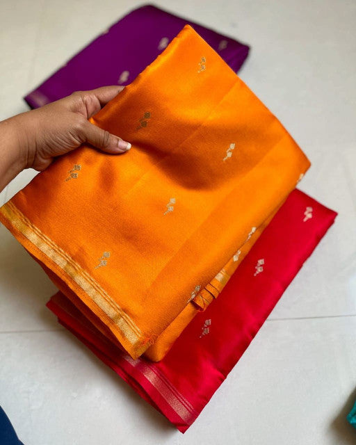Banarasi Raw Mango Silk Saree with Designer Border and Pallu Orange
