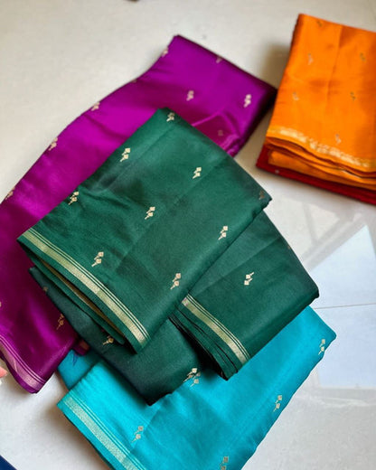 Banarasi Raw Mango Silk Saree with Designer Border and Pallu Emerald Green