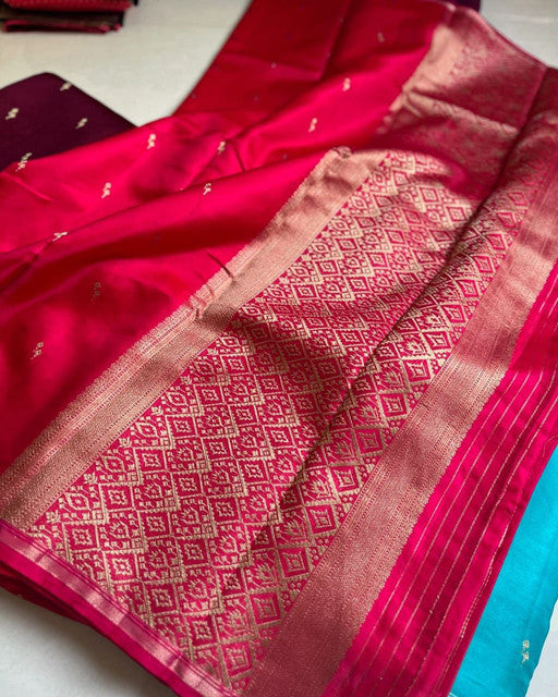 Banarasi Raw Mango Silk Saree with Designer Border and Pallu Rani Pink