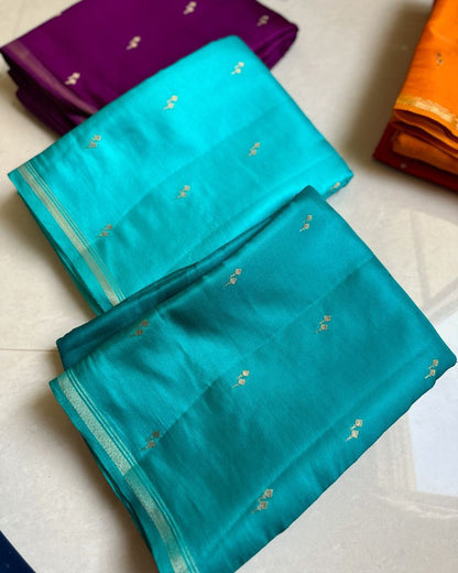 Banarasi Raw Mango Silk Saree with Designer Border and Pallu Teal