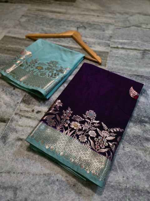 Banarasi Katan Silk Saree with Contrast Alfi Border and Zari Butti - WhatsApp Image 2026-09-02 at 11.08.41