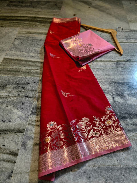 Banarasi Katan Silk Saree with Contrast Alfi Border and Zari Butti - WhatsApp Image 2026-09-02 at 11.08.42