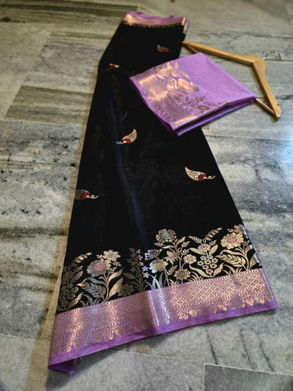 Banarasi Katan Silk Saree with Contrast Alfi Border and Zari Butti - WhatsApp Image 2026-09-02 at 11.08.44