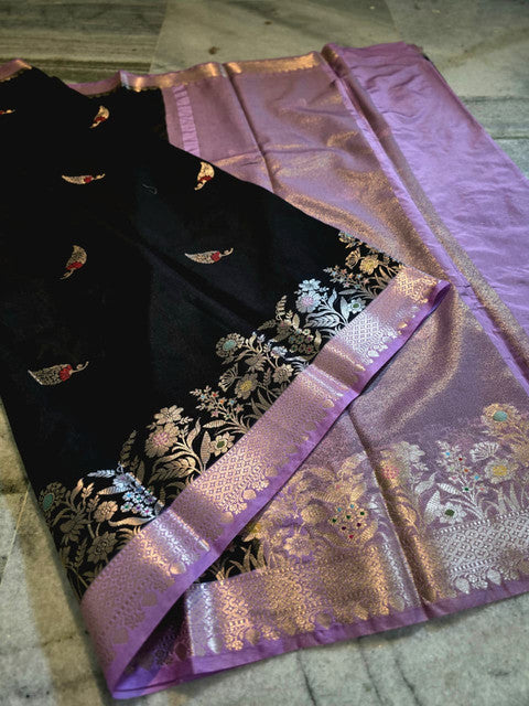 Banarasi Katan Silk Saree with Contrast Alfi Border and Zari Butti - WhatsApp Image 2026-09-02 at 11.08.46
