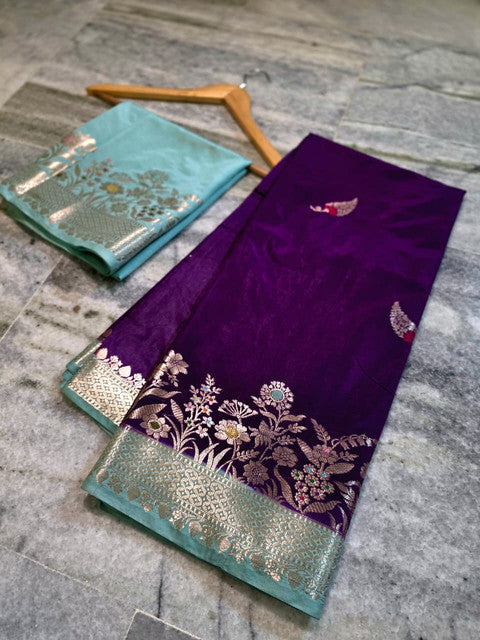 Banarasi Katan Silk Saree with Contrast Alfi Border and Zari Butti - WhatsApp Image 2026-09-02 at 11.08.47