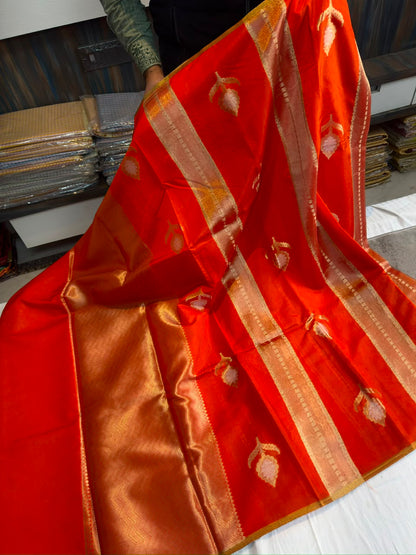 Banarasi Rao Mango Soft Silk Saree with Runcut Design