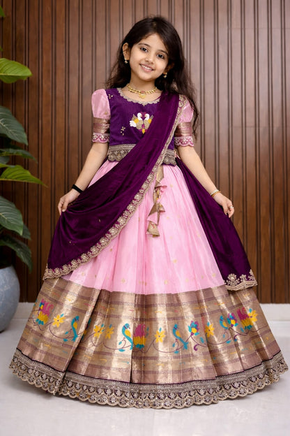 Paithani Kids Lehenga Choli with Zari Weaving & Embroidery