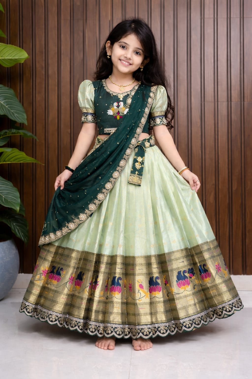 Paithani Kids Lehenga Choli with Zari Weaving & Embroidery