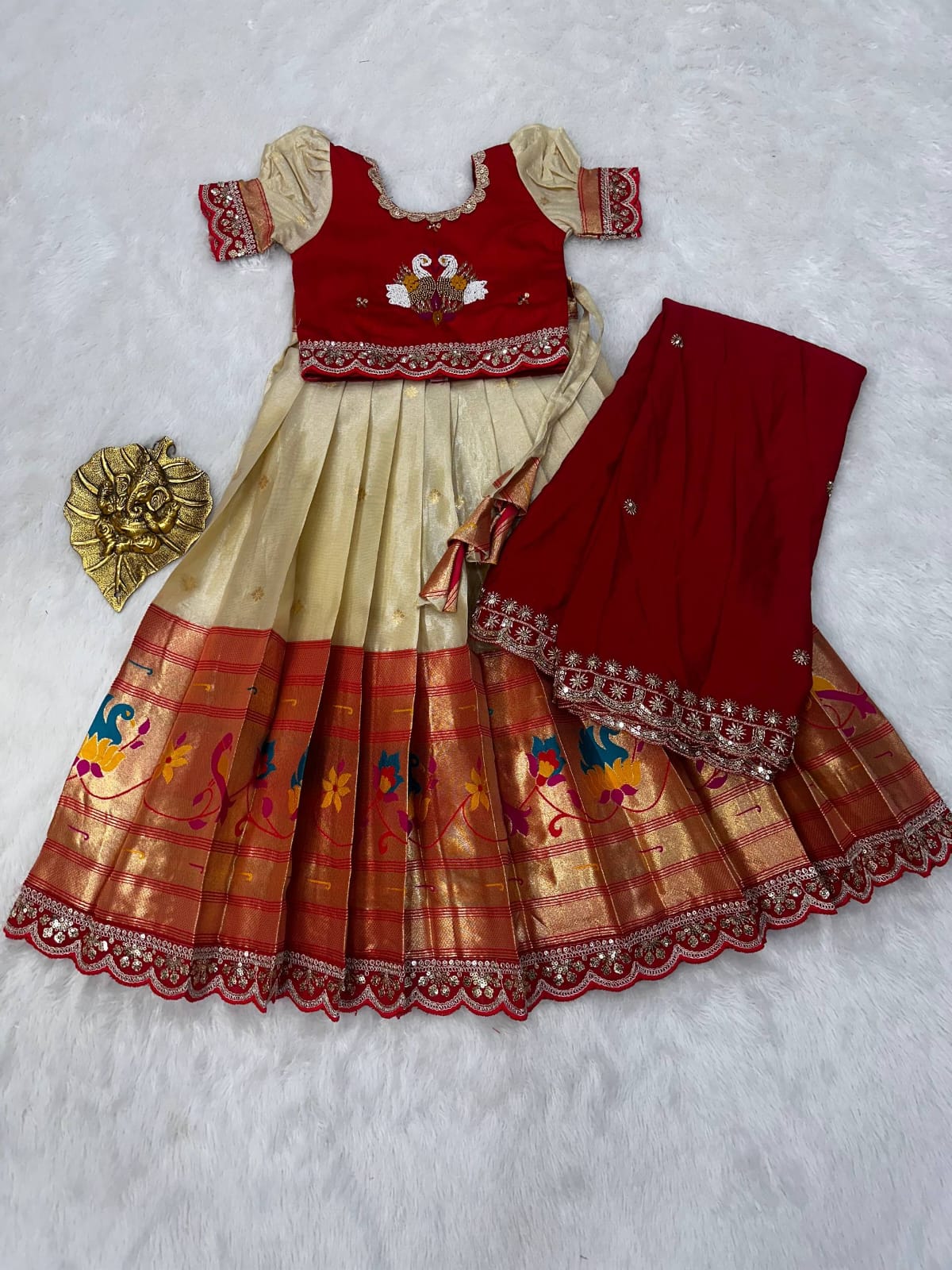 Paithani Kids Lehenga Choli with Zari Weaving & Embroidery