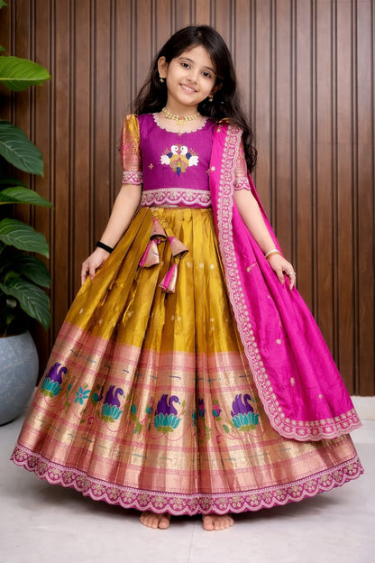 Paithani Kids Lehenga Choli with Zari Weaving & Embroidery