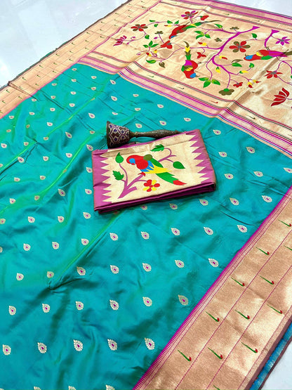 Pure Soft Kanchivram Pethani Silk Saree with Meena Zari Pallu