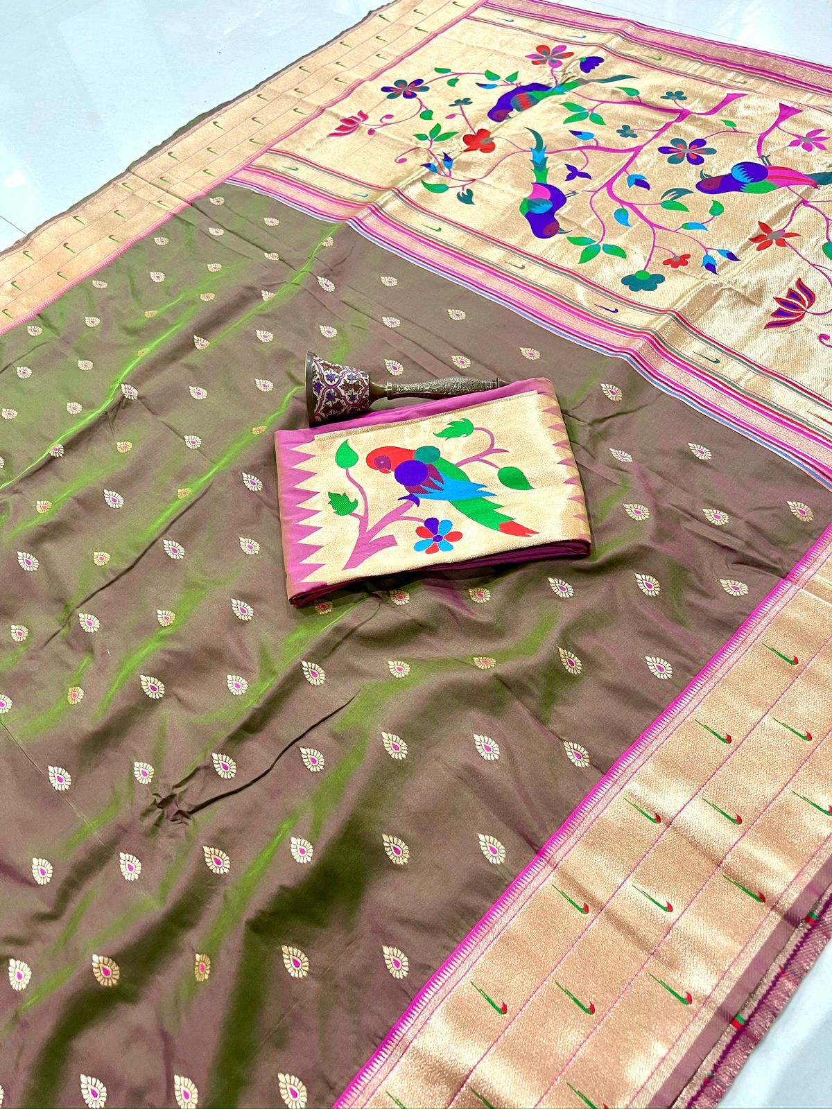 Pure Soft Kanchivram Pethani Silk Saree with Meena Zari Pallu