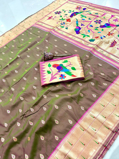 Pure Soft Kanchivram Pethani Silk Saree with Meena Zari Pallu