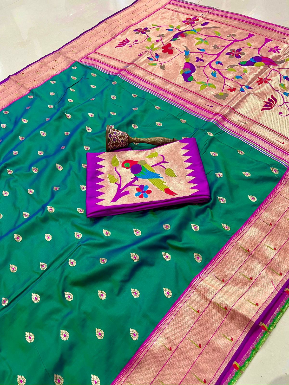 Pure Soft Kanchivram Pethani Silk Saree with Meena Zari Pallu