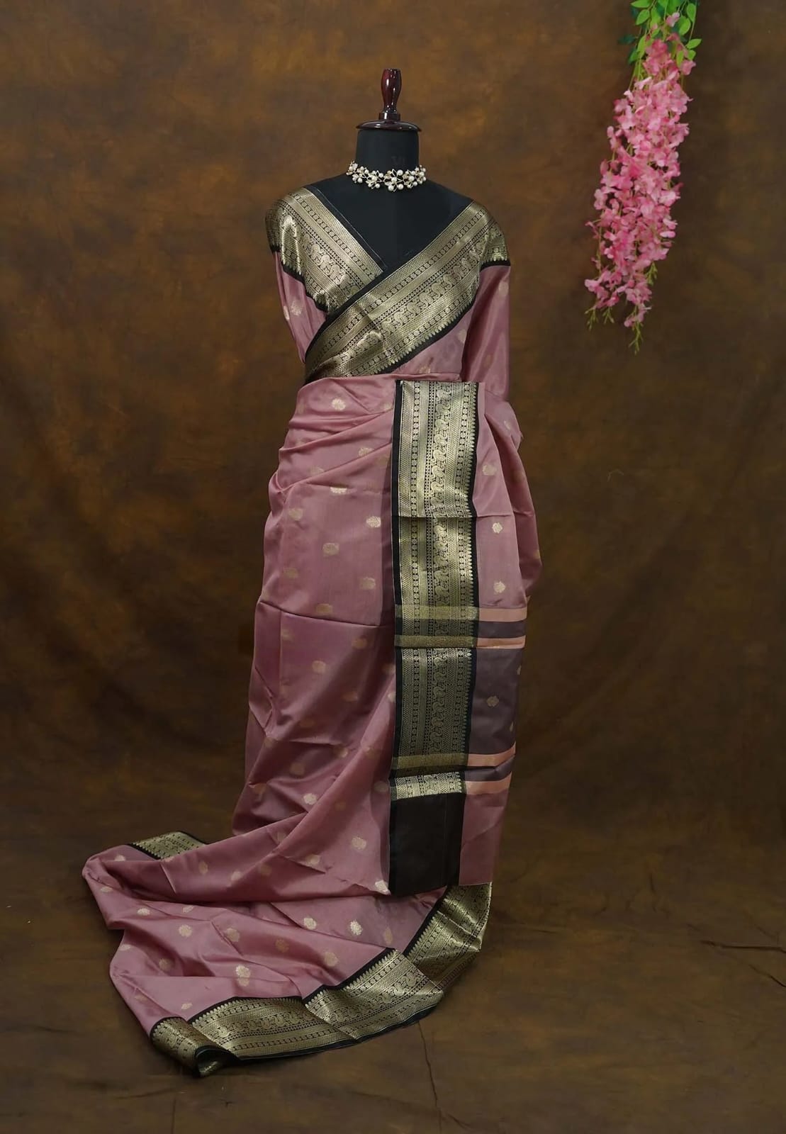 Banarasi Soft Katan Silk Saree with Zari Buti and Contrast Designer Pallu