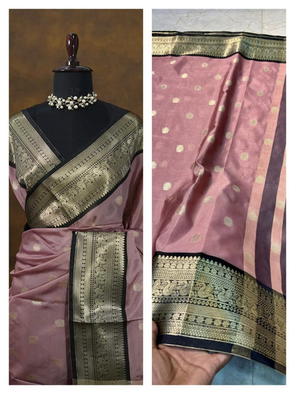Banarasi Soft Katan Silk Saree with Zari Buti and Contrast Designer Pallu