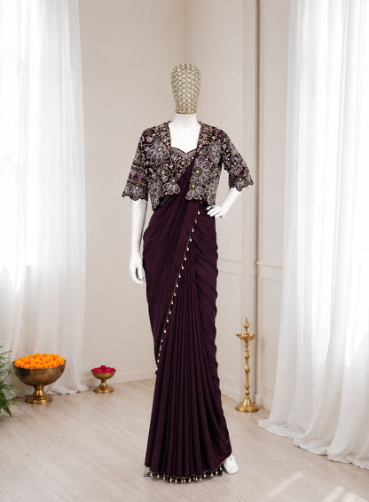 Ready-to-Wear Heavy Crepe Silk Saree with Embroidered Koti and Blouse