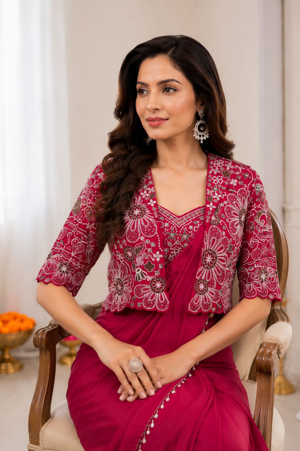 Ready-to-Wear Heavy Crepe Silk Saree with Embroidered Koti and Blouse