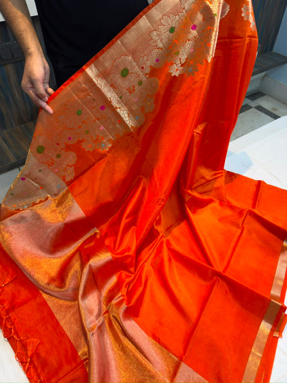 Banarasi Green Raw Mango Soft Silk Saree with Alfi Minakari Border