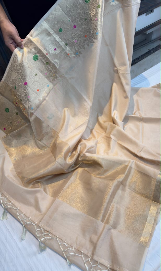 Banarasi Green Raw Mango Soft Silk Saree with Alfi Minakari Border
