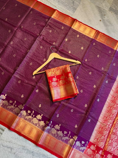Banarasi Katan Silk Saree with Check Buti Design and Jacquard Pallu