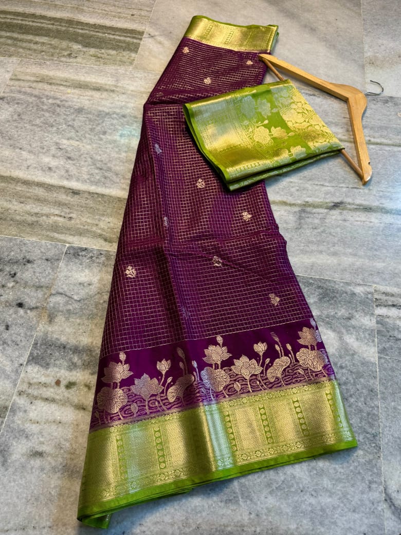 Banarasi Katan Silk Saree with Check Buti Design and Jacquard Pallu