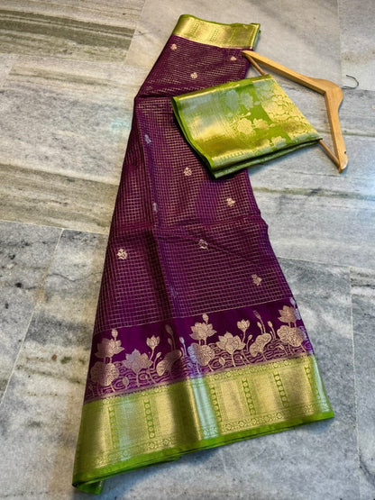 Banarasi Katan Silk Saree with Check Buti Design and Jacquard Pallu