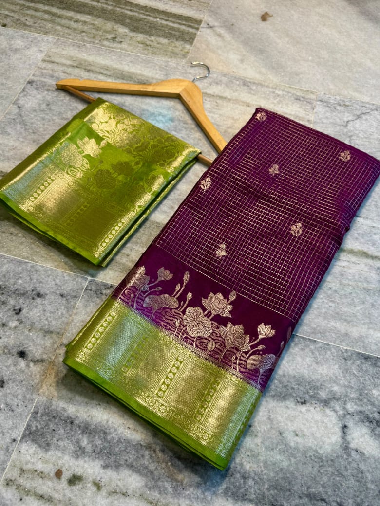Banarasi Katan Silk Saree with Check Buti Design and Jacquard Pallu