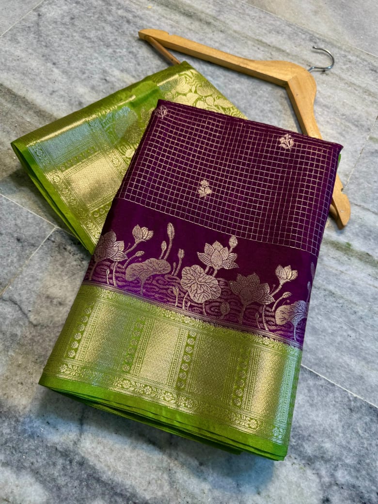 Banarasi Katan Silk Saree with Check Buti Design and Jacquard Pallu