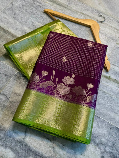 Banarasi Katan Silk Saree with Check Buti Design and Jacquard Pallu