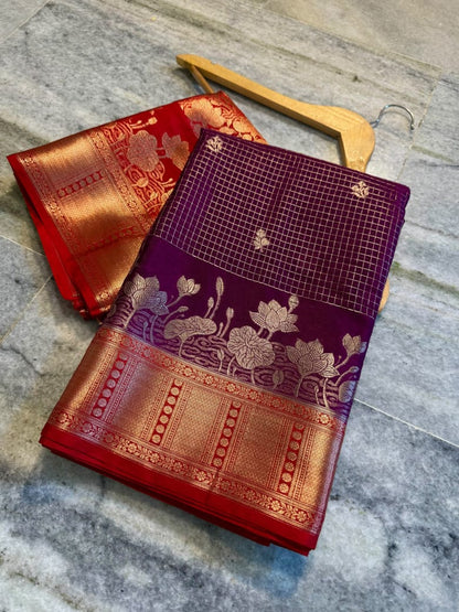 Banarasi Katan Silk Saree with Check Buti Design and Jacquard Pallu
