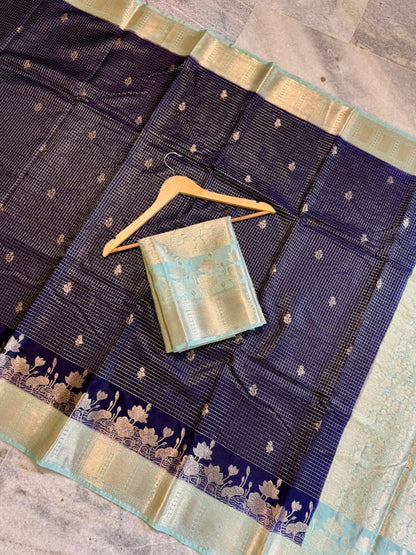 Banarasi Katan Silk Saree with Check Buti Design and Jacquard Pallu
