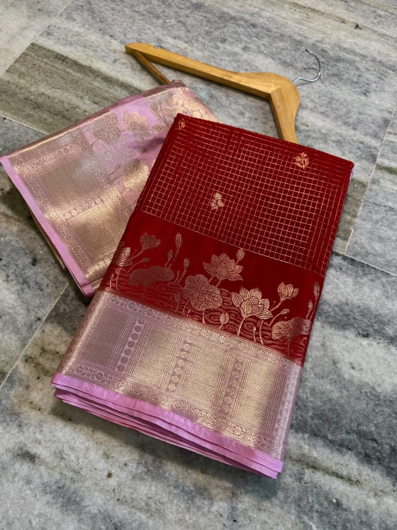 Banarasi Katan Silk Saree with Check Buti Design and Jacquard Pallu