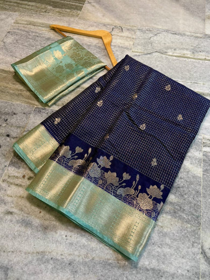 Banarasi Katan Silk Saree with Check Buti Design and Jacquard Pallu
