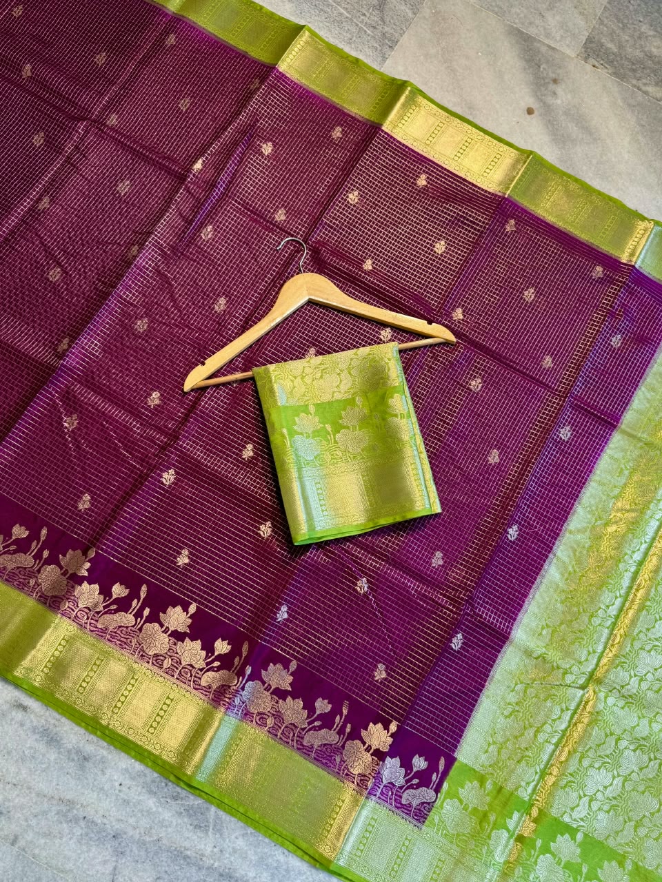 Banarasi Katan Silk Saree with Check Buti Design and Jacquard Pallu
