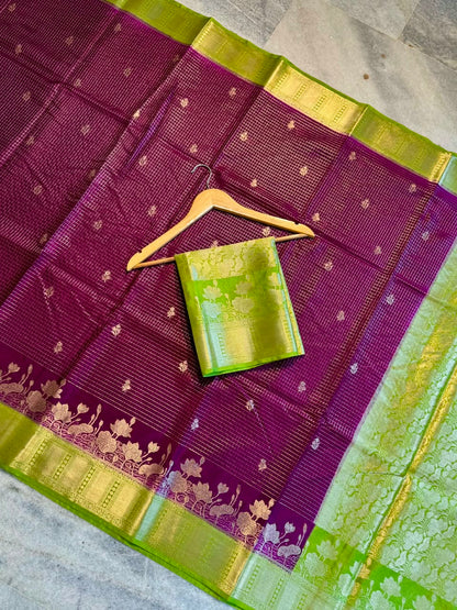 Banarasi Katan Silk Saree with Check Buti Design and Jacquard Pallu