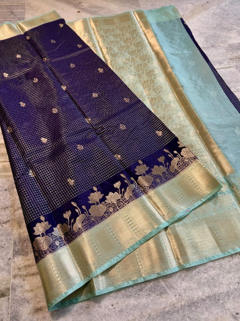 Banarasi Katan Silk Saree with Check Buti Design and Jacquard Pallu