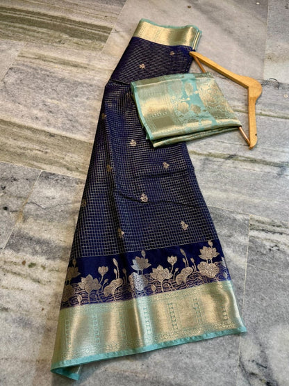Banarasi Katan Silk Saree with Check Buti Design and Jacquard Pallu