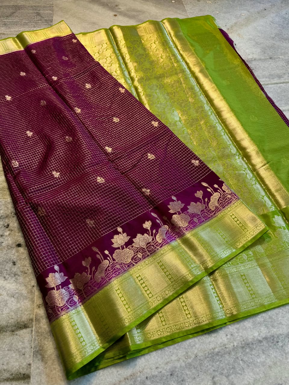 Banarasi Katan Silk Saree with Check Buti Design and Jacquard Pallu
