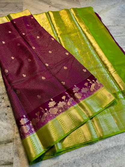 Banarasi Katan Silk Saree with Check Buti Design and Jacquard Pallu