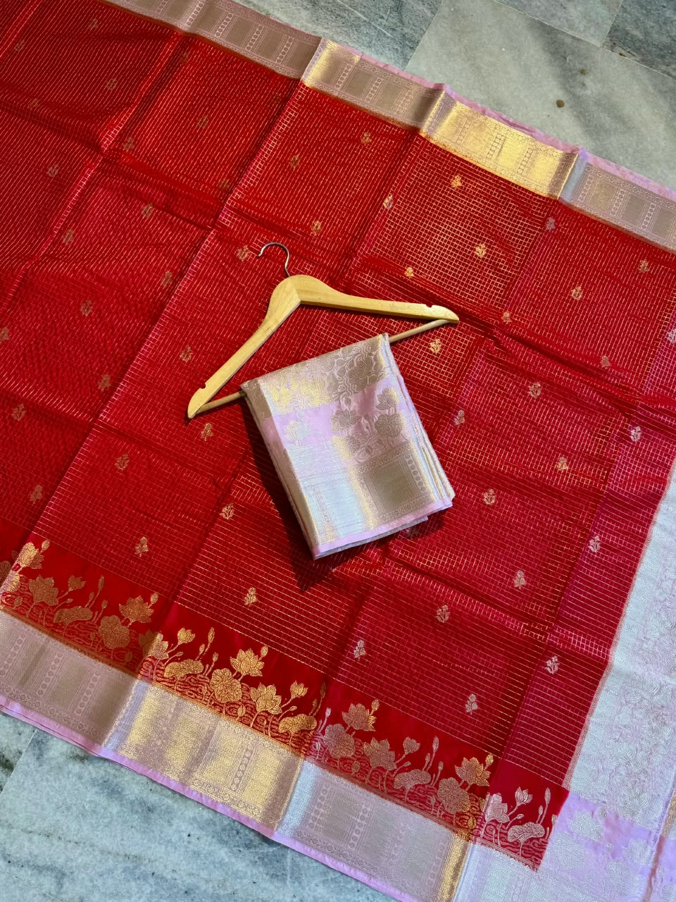 Banarasi Katan Silk Saree with Check Buti Design and Jacquard Pallu
