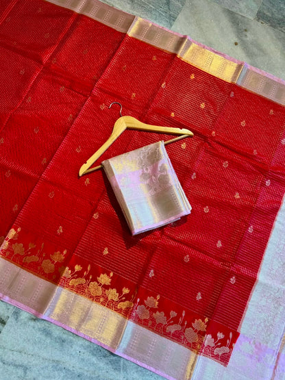 Banarasi Katan Silk Saree with Check Buti Design and Jacquard Pallu