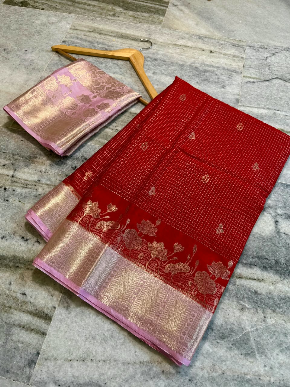 Banarasi Katan Silk Saree with Check Buti Design and Jacquard Pallu
