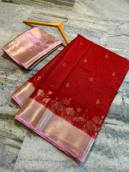 Banarasi Katan Silk Saree with Check Buti Design and Jacquard Pallu