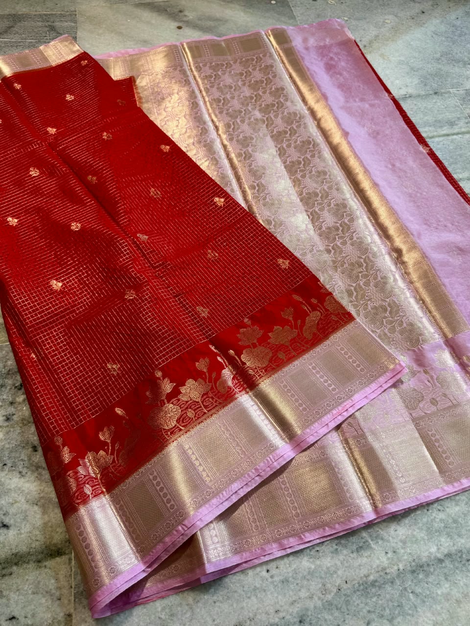 Banarasi Katan Silk Saree with Check Buti Design and Jacquard Pallu