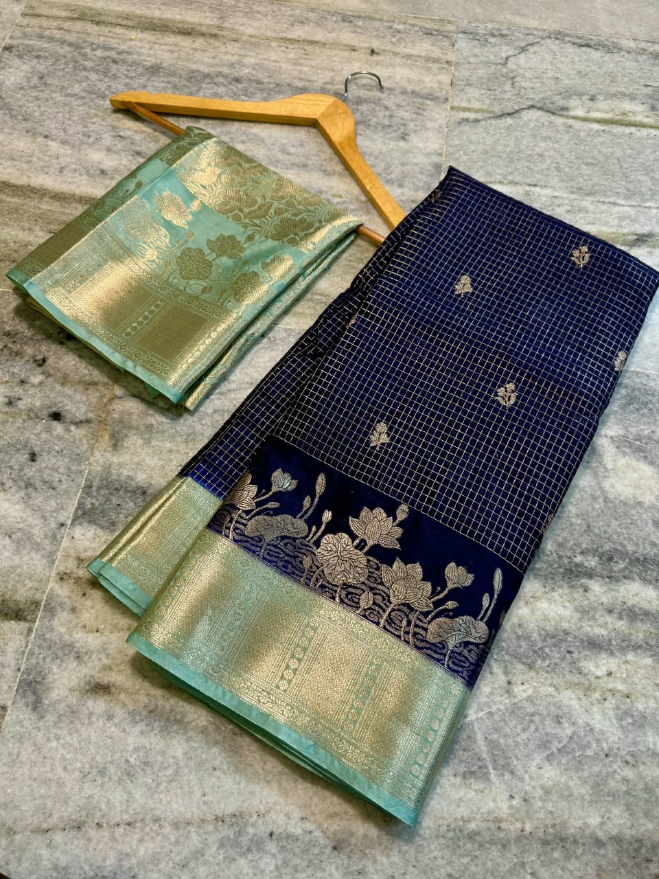 Banarasi Katan Silk Saree with Check Buti Design and Jacquard Pallu